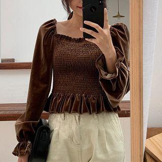 Velvet Smocked Blouse