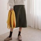 Slit Buttoned Long Corduroy Skirt