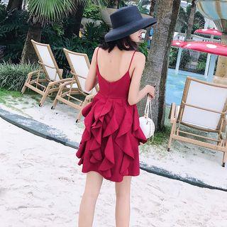 Spaghetti-strap Ruffle Mini A-line Dress