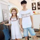 Couple Matching Short-sleeve Patterned Panel Mini Dress / Short-sleeve T-shirt