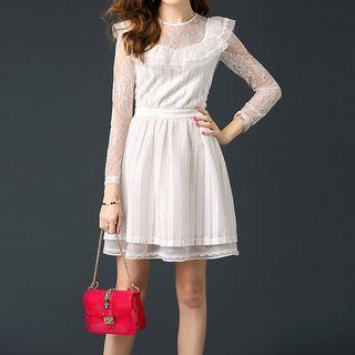 Ruffle Trim Lace A-line Dress