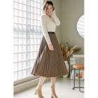 Herringbone Midi Pleated Skirt