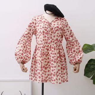 Tie-neckline Printed Mini Dress