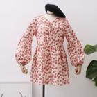 Tie-neckline Printed Mini Dress