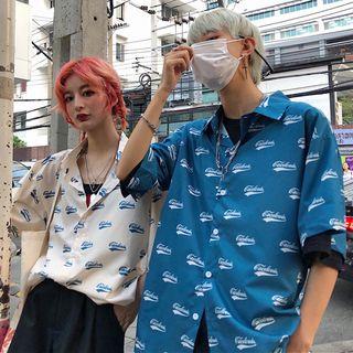 Elbow-sleeve Logo Print Shirt