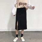 Striped Slit Midi Skirt
