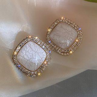 Square Rhinestone Alloy Earring 1 Pair - White Rhinestone - Gold - One Size