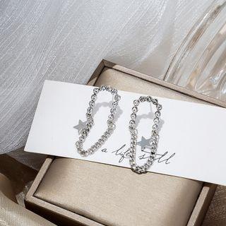 Star Rhinestone Chained Alloy Earring E4636 - 1 Pair - Silver - One Size