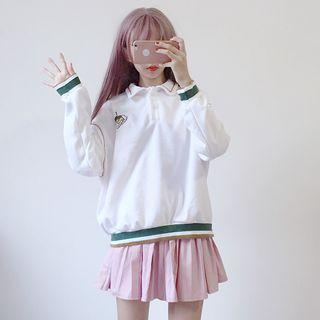 Contrast-trim Embroidered Polo Sweatshirt White - One Size