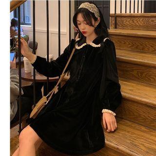 Lace Trim Velvet Collared Dress / Blouse