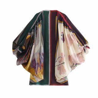Printed Open Front Light Jacket Green & Red - One Size