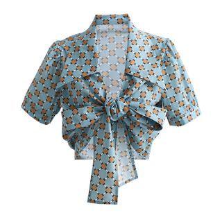 Short-sleeve Polka Dot Tied Cropped Shirt