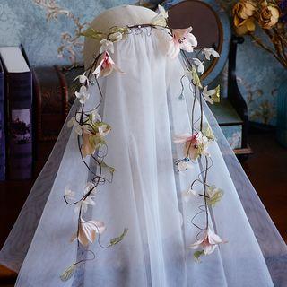 Wedding Flower Mesh Veil Veil - White - One Size