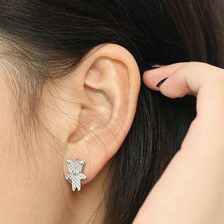 925 Sterling Silver Bear Stud Earring 1 Pair - With Sterling Silver Earring Back - 925 Silver - Silver - One Size