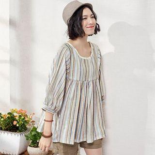 3/4-sleeve Paneled Striped Top