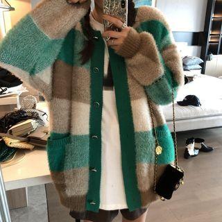 Striped Fluffy Cardigan Green - One Size