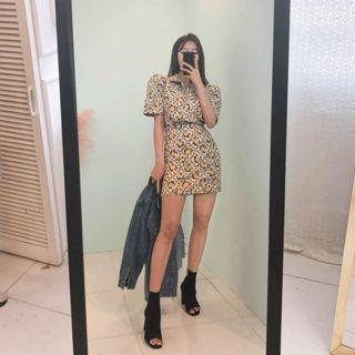 Elastic-waist Flower Pattern Miniskirt
