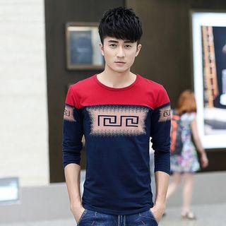 Print Colour Block Long-sleeve T-shirt