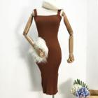 Sleeveless Sheath Knit Dress Brown - One Size