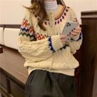 Pattern Embroidered Cable Knit Cardigan Almond - One Size