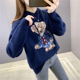 Bear Print Knit Hoodie