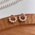Rose Freshwater Pearl Hoop Earring 1 Pair - White & Rose Gold - One Size