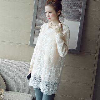 Lace Panel Long Pullover