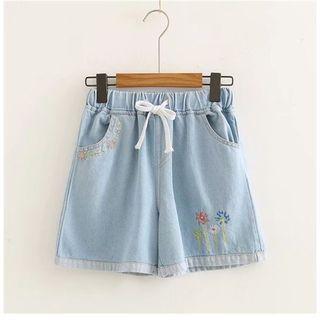 Floral Embroidered Drawstring Shorts