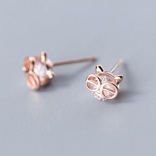 925 Sterling Silver Rhinestone Owl Earring