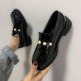 Faux Leather Faux Pearl Loafers