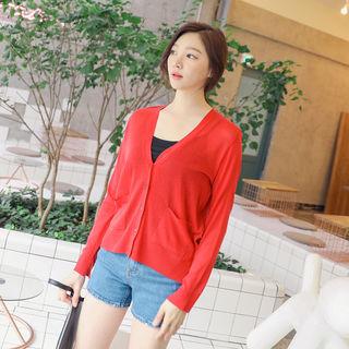 Pocket-front V-neck Cardigan (l~xxl)