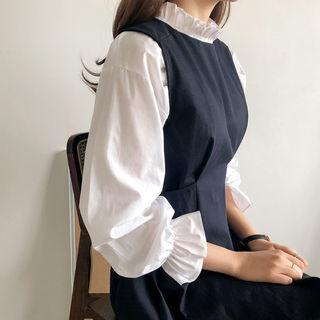 Frill-trim Blouse Sky Blue - One Size