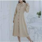 Long-sleeve Tie-neck Buttoned Midi A-line Dress