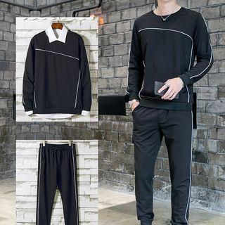 Set: Contrast-trim Pullover + Sweatpants