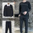 Set: Contrast-trim Pullover + Sweatpants