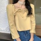 Square-neck Bow Cropped Blouse