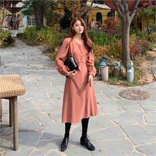 Square-neck Beribboned Midi Dress