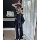 Striped Crop T-shirt / Colorblock Wide-leg Pants