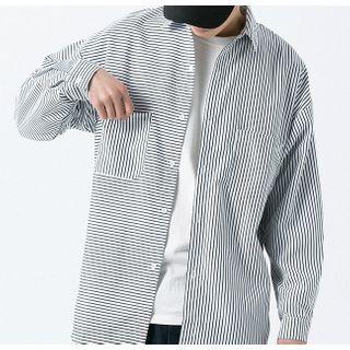 Pinstriped Long-sleeve Shirt Black - L