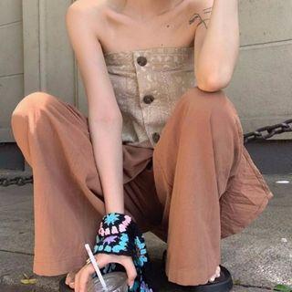 Printed Tube Top / Asymmetrical Wide-leg Pants