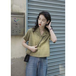 Short-sleeve Checker Shirt Green - One Size