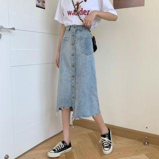 Asymmetrical Pocket Denim Semi Skirt