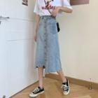 Asymmetrical Pocket Denim Semi Skirt