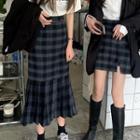 Plaid Mini Pencil Skirt / Pleated Midi A-line Skirt