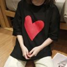 Heart Print Elbow-sleeve T-shirt