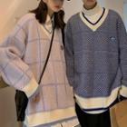 Couple Matching Heart Embroidered Plaid Sweater