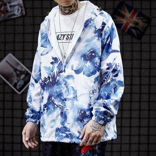Couple Matching Floral Hooded Zip Windbreaker
