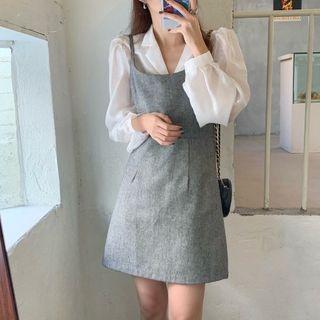 Tie Back Pinafore Dress / Long-sleeve Plain Shirt