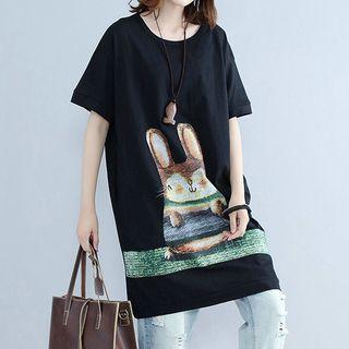 Short-sleeve Rabbit Print T-shirt Dress