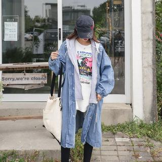 Contrast-hooded Boxy Denim Safari Jacket